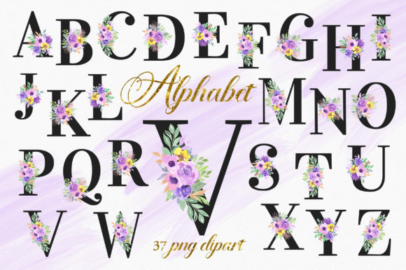Download Violet Floral Alphabet Numbers Clipart - Premium Resources