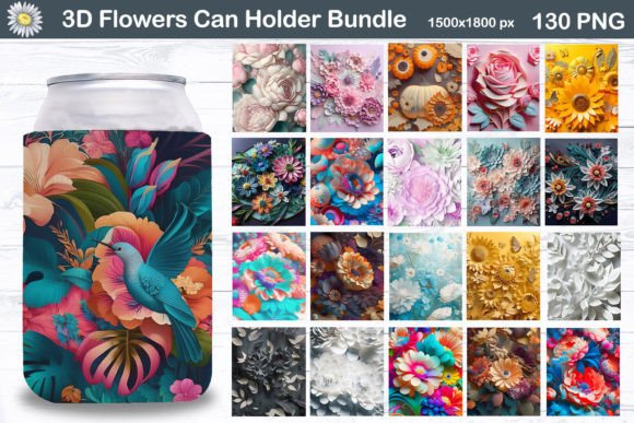 Download 3D Flowers Can Cooler Bundle - Can cool Collection