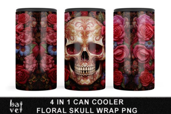Download Floral Skull Can Cooler Sublimation PNG - Can cool Collection